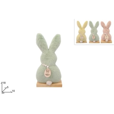 CONIGLIO PELLICCIA 18CM C BASE LEGNO 3COL